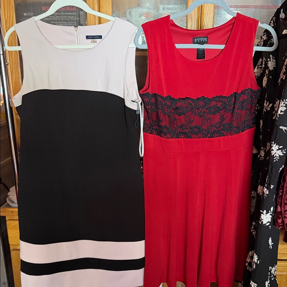 3 dress bundle! Size 12 and 14w and L Good condition for office wear! See  👇